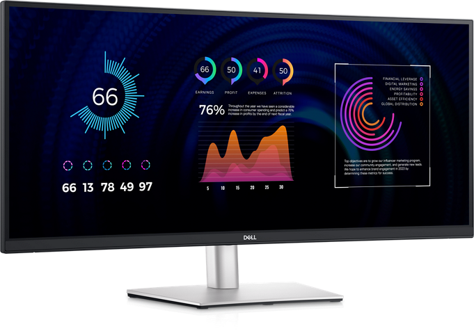 მონიტორი Dell 34 Curved Monitor P3424WE 34" IPS WQHD 3440 x 1440 3800R 21:9 300cd/m²5 ms HDMI DP USB-C 3.2 PD 90W 1 x RJ45 4xUSB Swivel Tilt Slant Black War 3Yrs