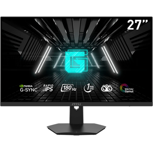 MSI G274F /27" (69cm) / Flat / 118% SRGB / Rapid IPS /1920 x 1080 (FHD) / 250 NIT / 180Hz /178°- 178° / 1ms / HDR 400 / 1x DP / 2x HDMI / 1x Headphone out / Anti-glare/ Vessa M 75 x 75 mm / sRGB 134% / Cable inc: 1x DisplayPort /G-sync / Black