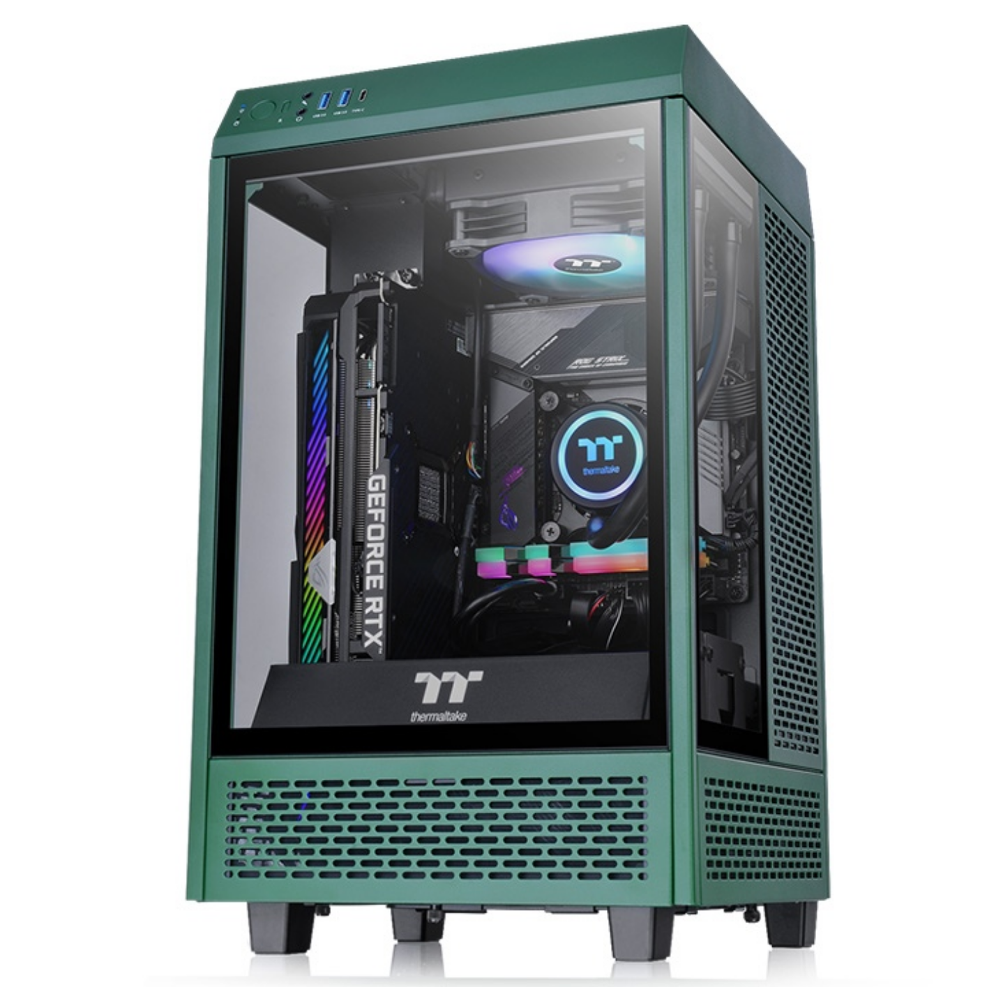 კომპიუტერის ქეისი The Tower 100, ThermalTake, Racing Green, Tempered Glass*3, Motherboard support 6.7” x 6.7” (Mini ITX), CA-1R3-00SCWN-00