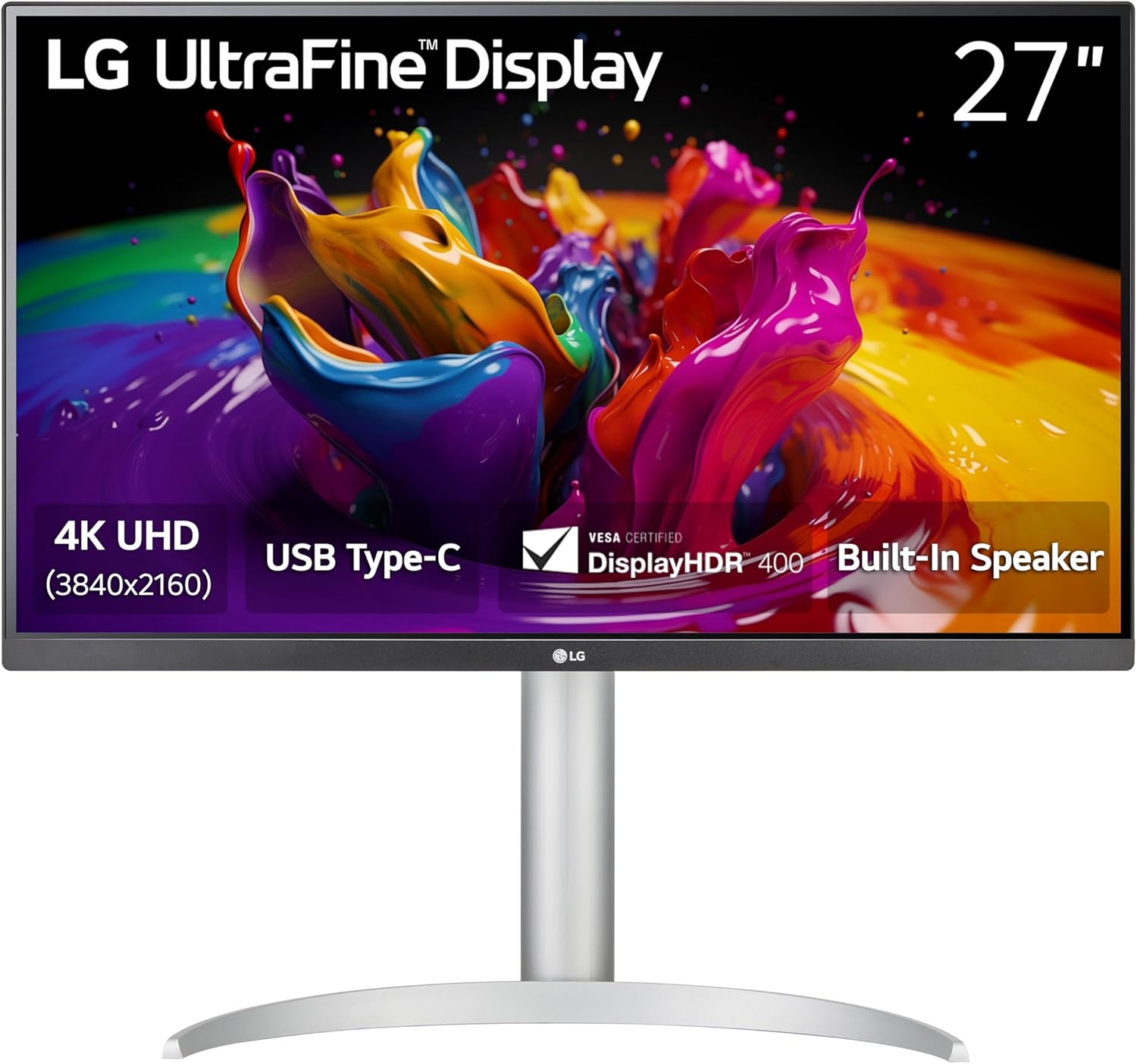 მონიტორი LG 27UP850K-W 27-inch Ultrafine 4K UHD (3840 x 2160) IPS Computer Monitor, 60Hz, 5ms, 400 cd/m^2 | DisplayHDR 400, HDMI, DisplayPort, USB Type-C 90W PD, Tilt/Height/Pivot Adjustable Stand, White