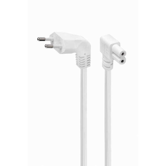 ნოუთბუქის დენის კაბელი  GMB Power cord (C7) with angled connectors, VDE approved, 2.5 m, white (PC-184L-VDE-2.5M-W)