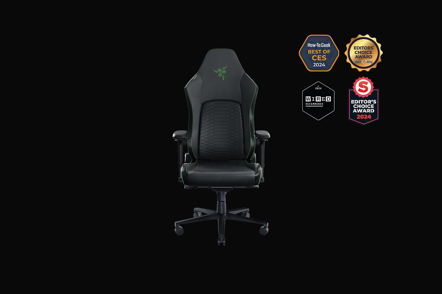 სავარძელი Razer Iskur V2 Gaming Chair, Adaptive Lumbar Support, Adjustable Lumbar Curve, High Density Foam Cushions, Reactive Seat Tilt &152-degree Recline, 4D Armrests, Synthetic Leather - Black and Green RZ38-04900100-R3G1